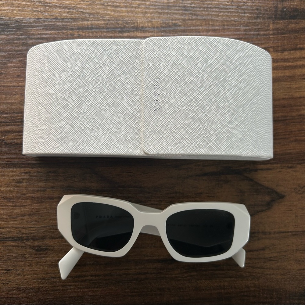 Prada White Rectangular Sunglasses With Case - image 1